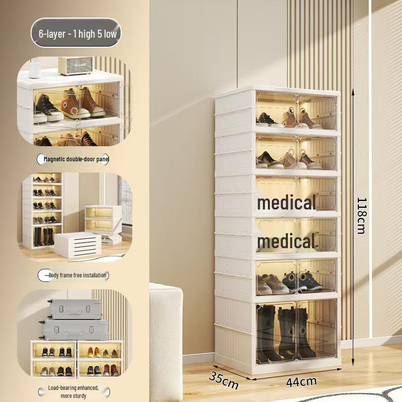 Double-Row Multi-Layer Foldable Shoe Cabinet with Dustproof AJ Storage Display Rack