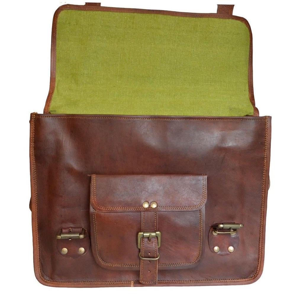 Leather Messenger Bag Shoulder Laptop Bag Briefcase Men's Soft Goat