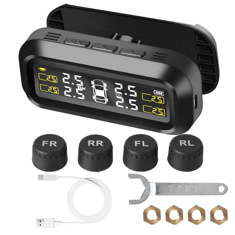 

Car Tyre Pressure Monitor Solar Tire Pressure Monitoring System Temperature Warning With 4 External Sensors Car Fuel Save Tools