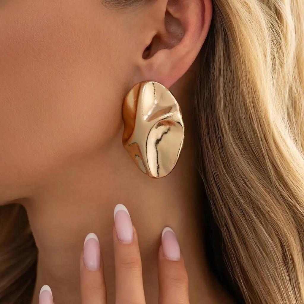 IngeSight.Z Classic Vintage Ellipse Texture Stud Earring for Women Personality Minimalism Piercing Metal Ear Accessory Jewelry