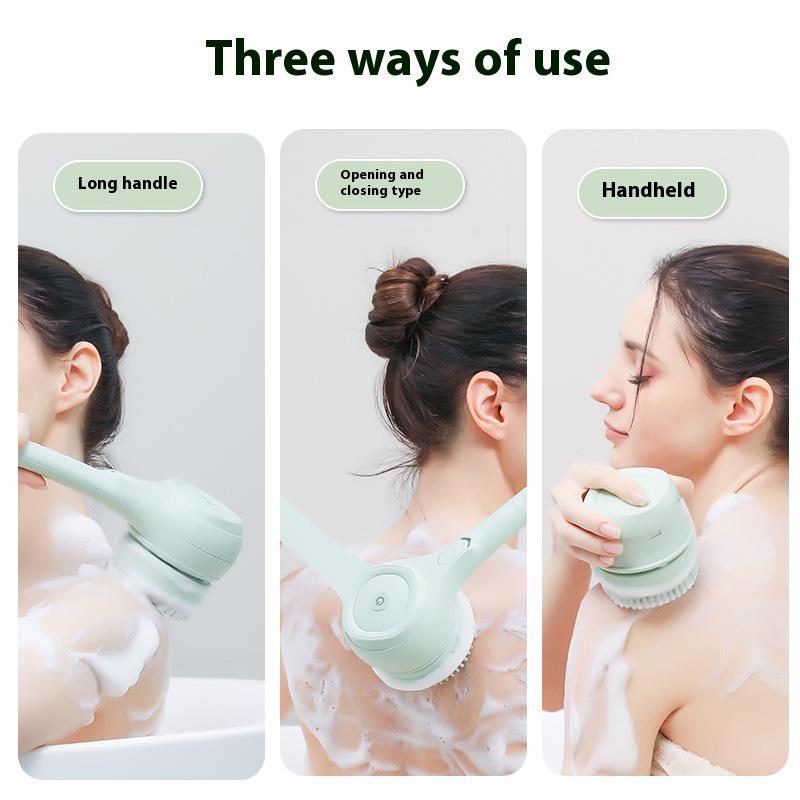 Wireless Smart Electric Bath Brush with Long Handle, Waterproof & Automatic Scrubber for Back and Body