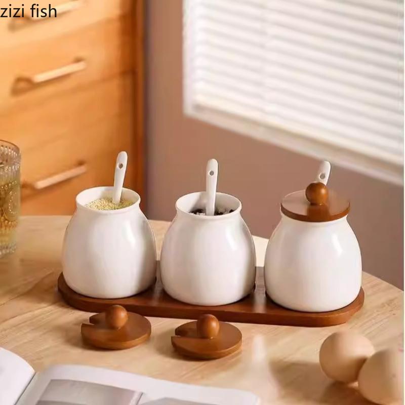 Ceramic Seasoning Jar Set Kitchen Spice Container Condiment Bottle Spice Jar Seasoning Box Salt Shaker Sugar Jars Spices Bottle