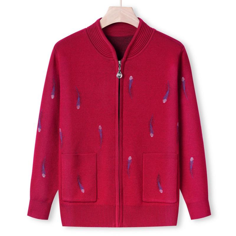 Grandma autumn new knitted sweater jacket middle elderly women's zipper top year old 0 mother autumn sweater