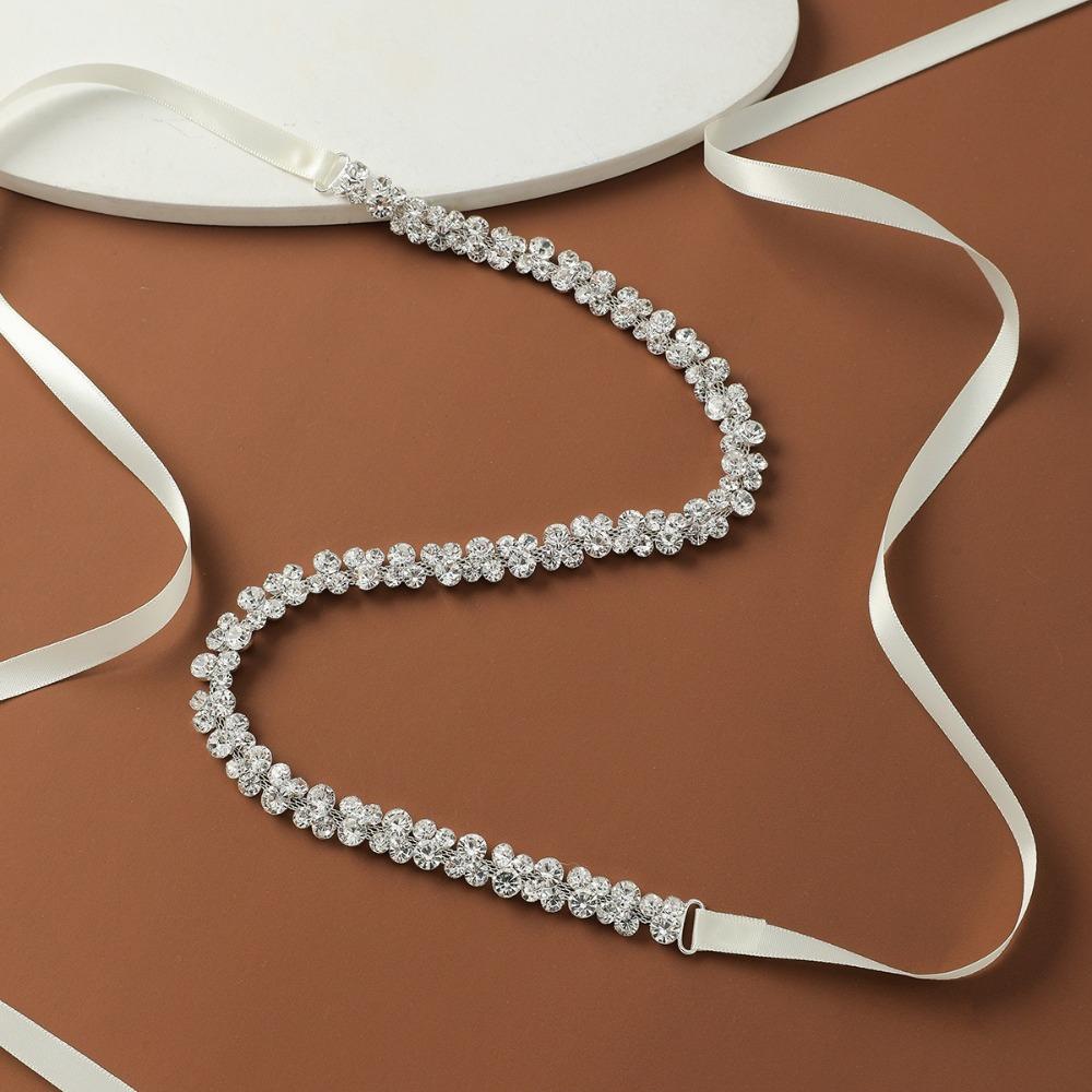 Ribbon Waistband Bling Rhinestone Waist Chain Sweet Pearl Waist Belt  Wedding