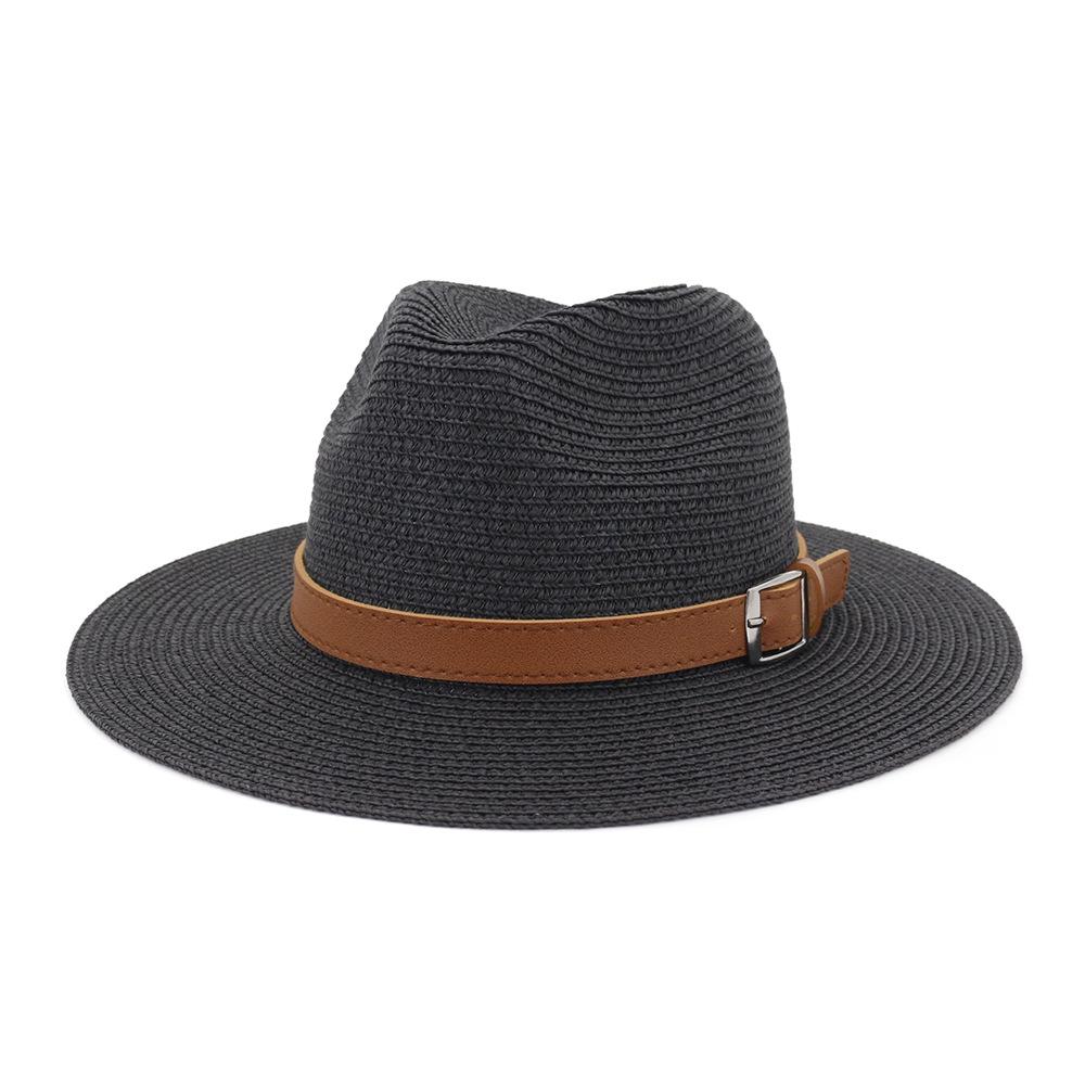 

Сплошной цвет, широкая соломенная шляпа от солнца с пряжкой на ремне, летние панамские пляжные соломенные шляпы, дышащий козырек, джазовая шляпа, большой размер 60 см 59-61CM