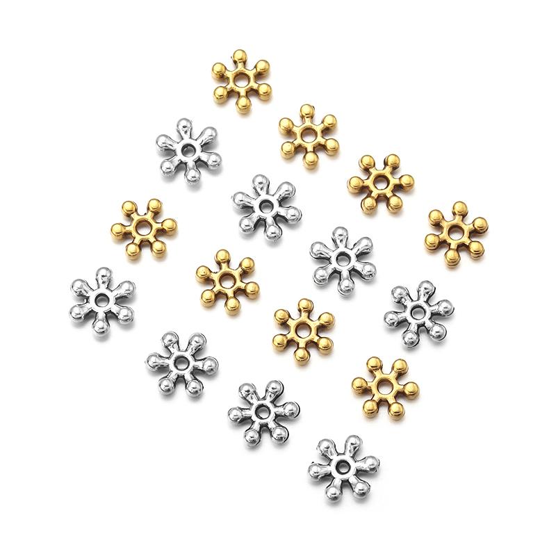 7mm Alloy Snowflake Spacer Gold Color Metal Beads Hole 1.2mm Handmade Women Jewelry Bracelets Diy Charm Supplies Wholesale