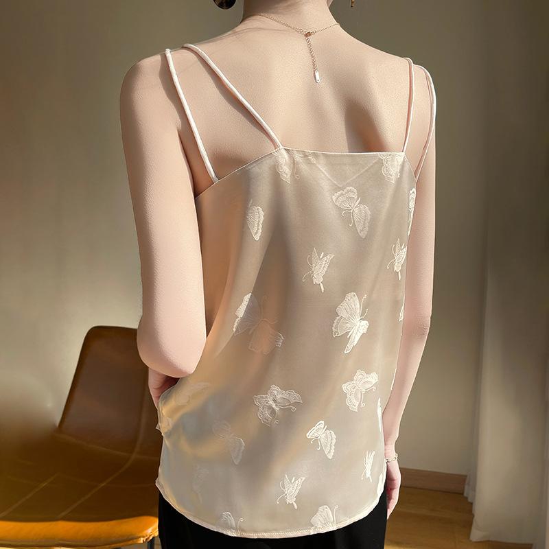 V-neck Suspender Vest for Women with Summer Suit Acetic Acid White Jacquard Base Satin Fashionable Versatile Suspender Strap