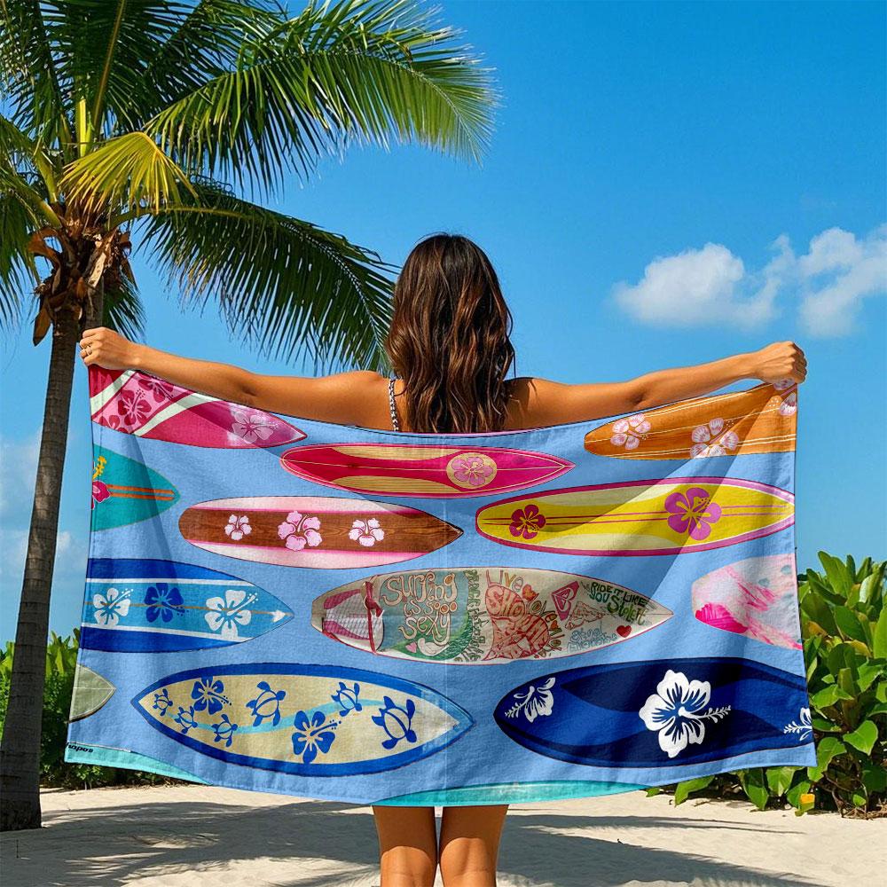Hawaiian Surfboard Beach Towel Quick Drying Travel Towel Unisex Soft Comfortable Quick Dry Portable for Men Women Beach