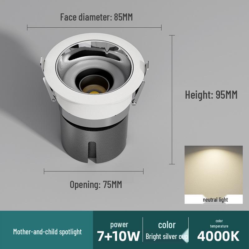 Anti-Glare Recessed Downlight with Integrated Spotlight for Living Room Ceiling