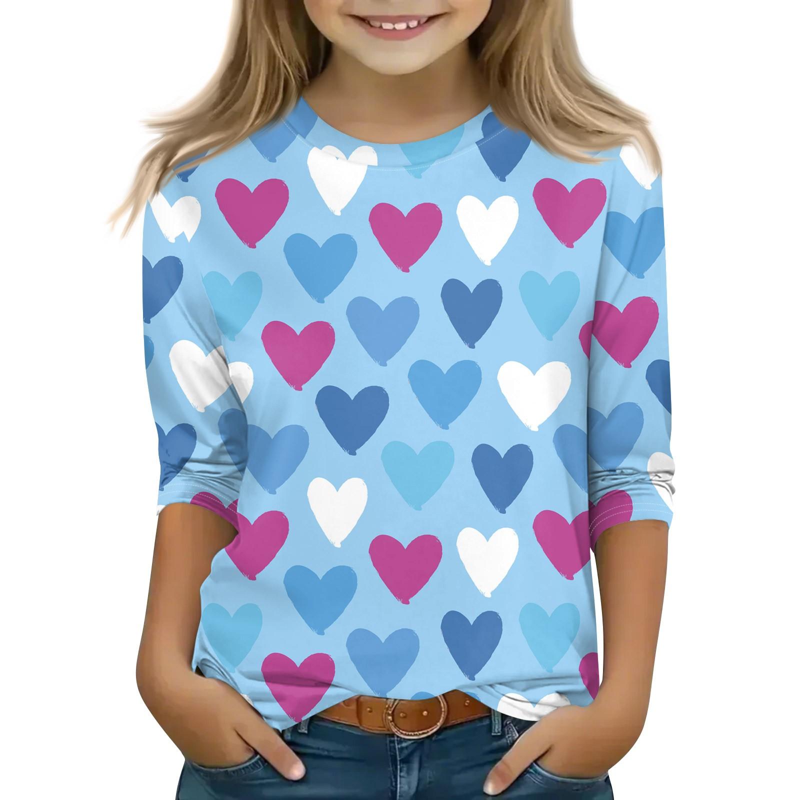 

Топы с принтом для девочек 5-16 лет с круглым вырезом и рукавами 3/4 Футболки Модные топы Наряды Футболки 140 синий