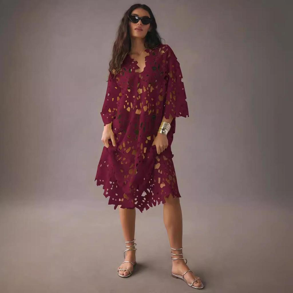 2023 New European & American Casual Loose Beach Vacation Lace Cover-Up Shirt