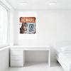 Vintage Rusty Square Metal Sign Beware Gray Tabby Cat Tamby Cat Cat Duty Sign for Man Cave Home Decor Aged Retro Metal Plaque wi