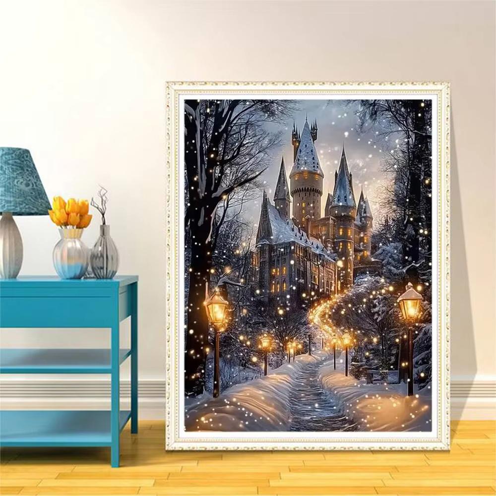 Diamond Painting House Embroidery Street Tree DIY Kit Mosaic Landscape Castle Suitable for Adults Beginners Home Decor
