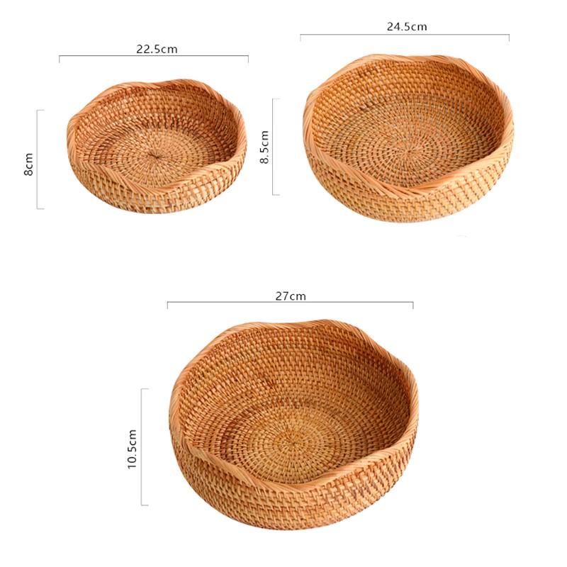 Handwoven Storage Basket Rattan Storage Tray Bread Fruit Breakfast Tea Picnic Cake Snacks Basket Rattan Kitchen Storage Basket