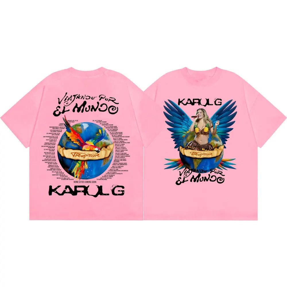 Cantante Karol G Tropicoqueta Tour 2026 Magliette Grafiche Uomo Donna Moda Vintage T-shirt Estiva Casual Ampia Magliette in Cotone
