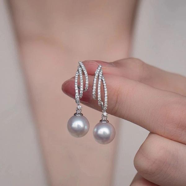 Simulation Pearl earrings light luxury sweet stud earrings women shiny diamond tassel earrings jewelry
