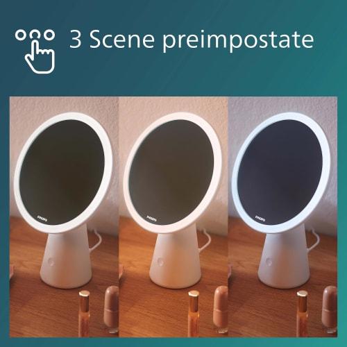 Philips Actress Mirror with LED Light, 3 Color Lighting Modes, Adjustable Angle, 95% Natural Light Reproduction, Makeup Mirror, Makeup Mirror, USB Cha