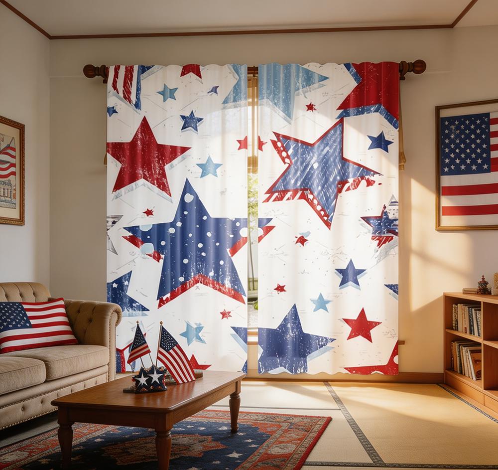 2PCS Digital Printed Curtains, Independent Stars Pattern, Artistic Pattern Window Drapes for Living Room Bedroom Decor