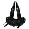 2025 High-End Motorcycle Bag Large Capacity Rivet Tassel Underarm Bag Street Style Cool Dark Series Handbag for Women