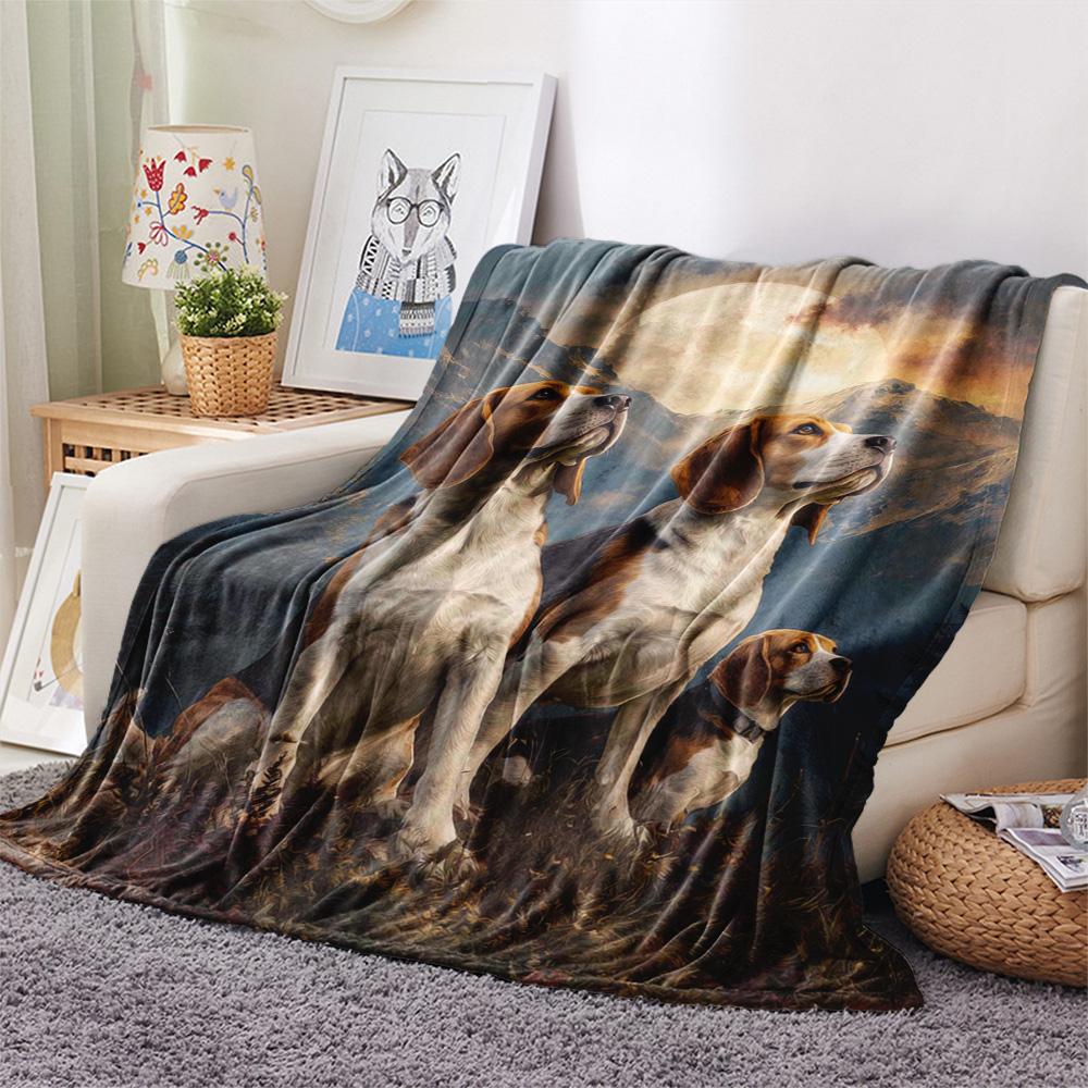 1PC Moonlit Canine Pack Print Flannel Blanket, High quality Comfortable for All Seasons, Home Decor, Warmth and Comfort