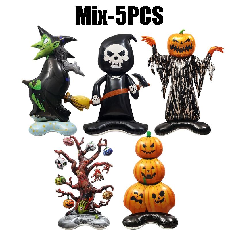 Halloween Inflatable Pumpkin Tree Standing Large Foil Balloon Happy Witch Ghost Grim Reaper Party Decor Supplies