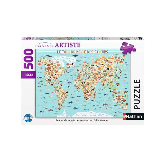 Puzzle 500 pièces - nathan - le tour du monde des saveurs - voyage et cartes