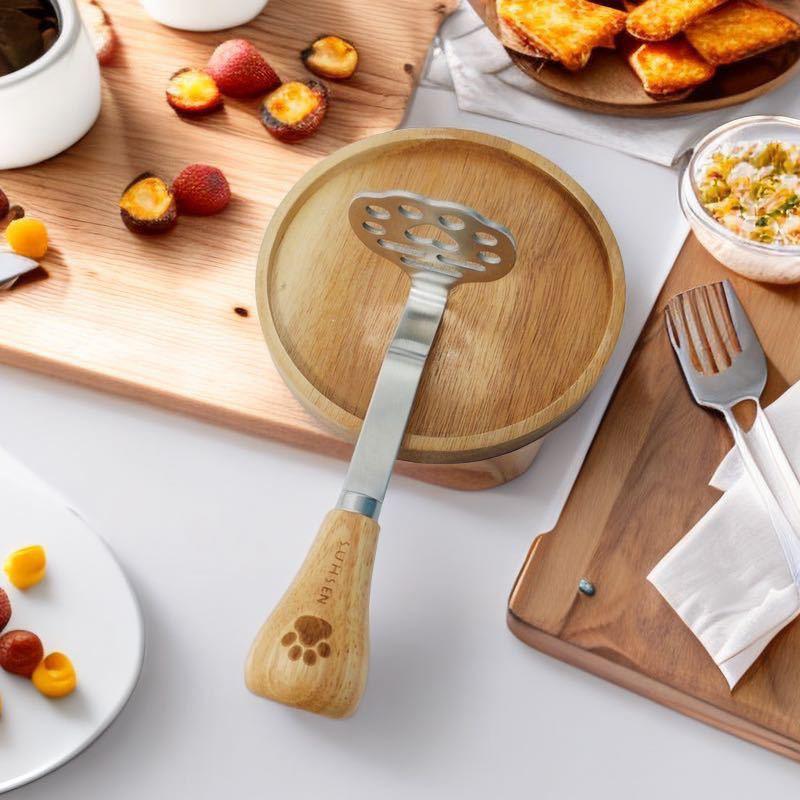 Nerezová ocel Dřevěná rukojeť Mačkadlo na medvěda Mačkadlo na brambory Kuchyňský nástroj Mačkadlo na sladké brambory a ovoce Drcené brambory