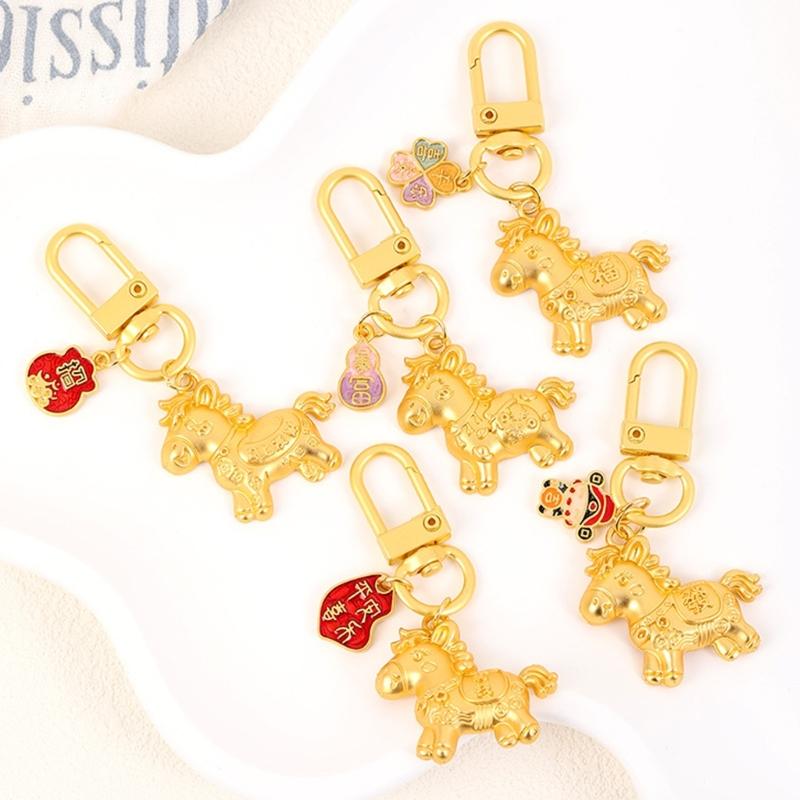 Elegantes chinesisches Legierungs-Pferde-Schlüsselanhänger-Anhänger mit Goldfinish-Verzierungen für Schlüssel, Taschen oder als Glücksbringer