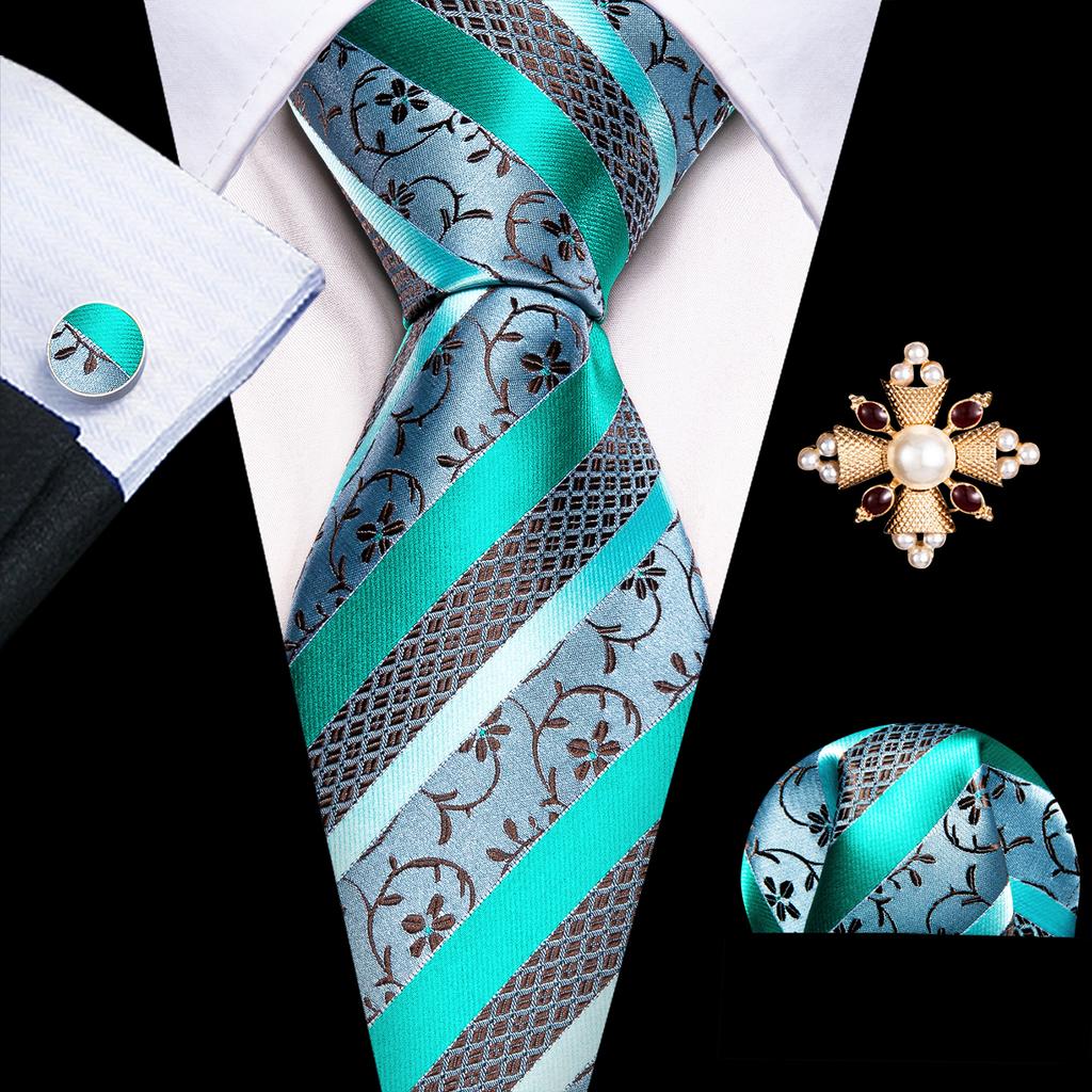 Barry.Wang Pearl sagė su kaklaraiščiu vyrams Paisley gėlių šilko kaklaraištis Hanky rankogalių sąsagų rinkinys