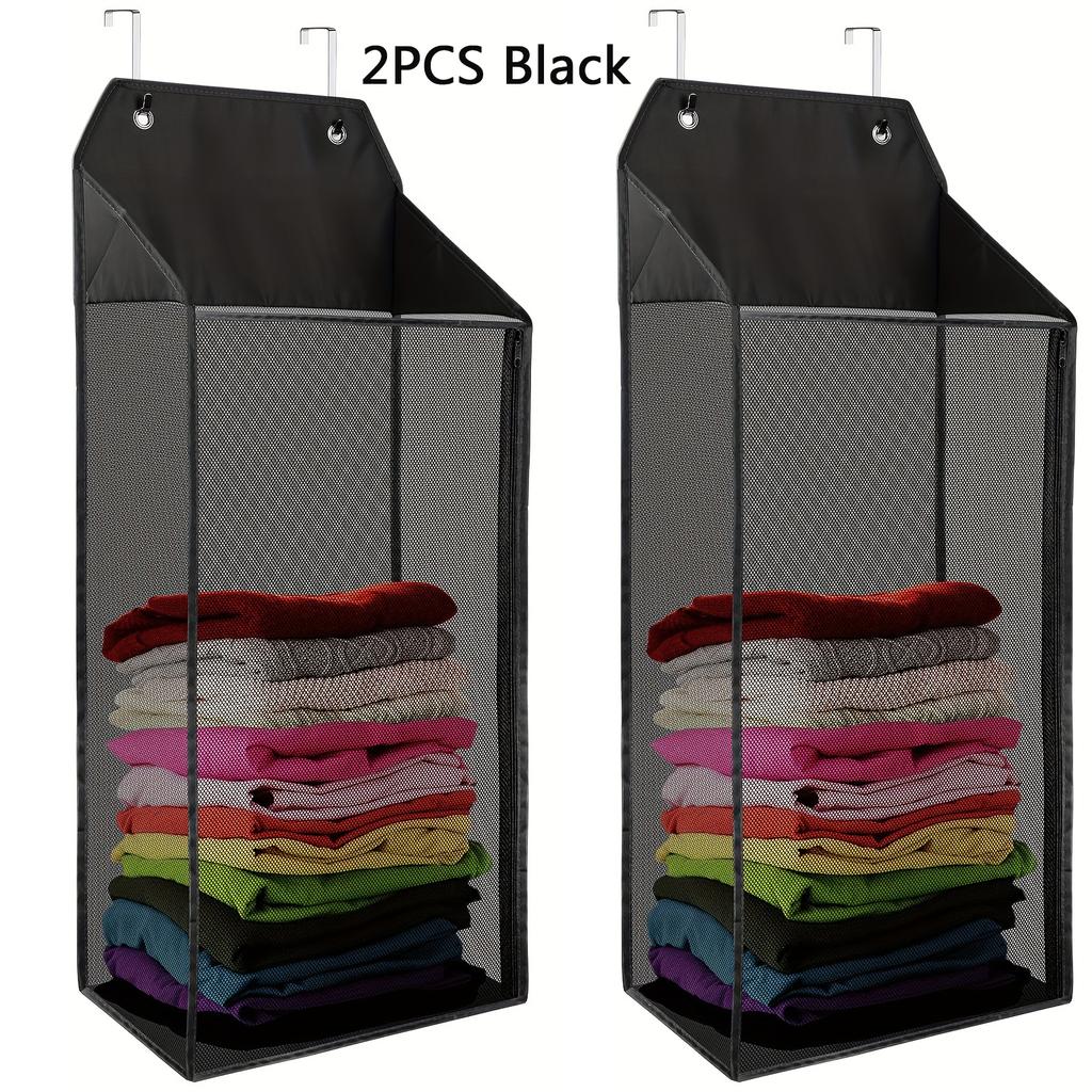 1/2PC Foldable Hanging Mesh Laundry Basket With Zipper, Dirty Clothes Storage Bag, Saving Space For Bathroom And Bedroom