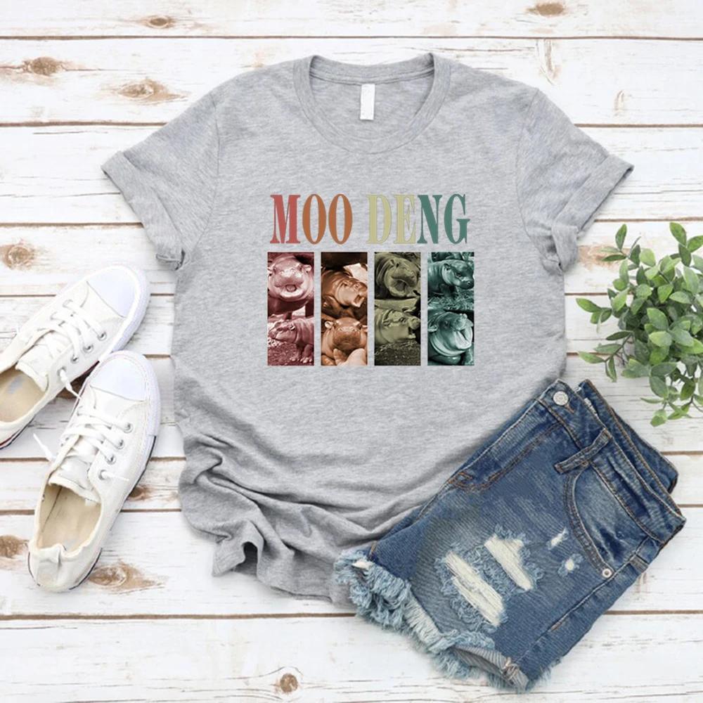 Vintage Moo Deng T Shirt Baby Hippo Tshirts Cute Moo Deng T-Shirt Women Graphic Tee Short Sleeve Hippo Lover T-shirt Women Tops