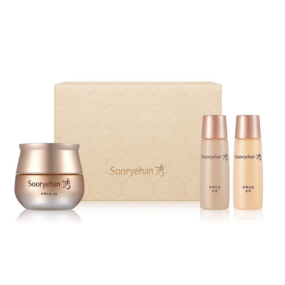 

Специальный набор Sooryehan Bichaek Ginseng Cream (Крем 30мл + Тонер 25мл + Эмульсия 25мл)