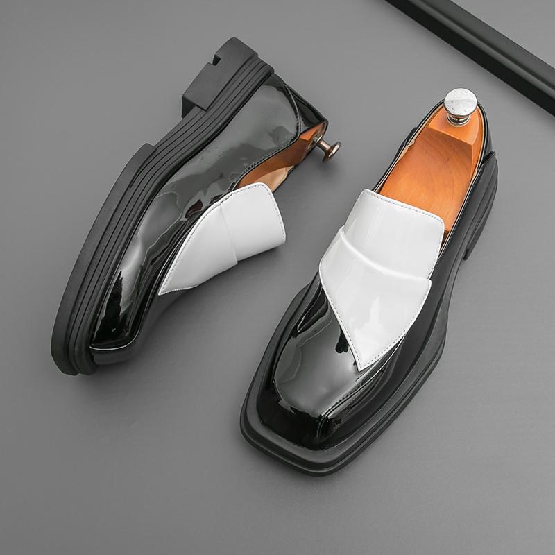 Trend Designer New Men's Black White Mixed Slip on Casual Leather Shoes Male Elevator Loafers Wedding Dress Formal Footwear