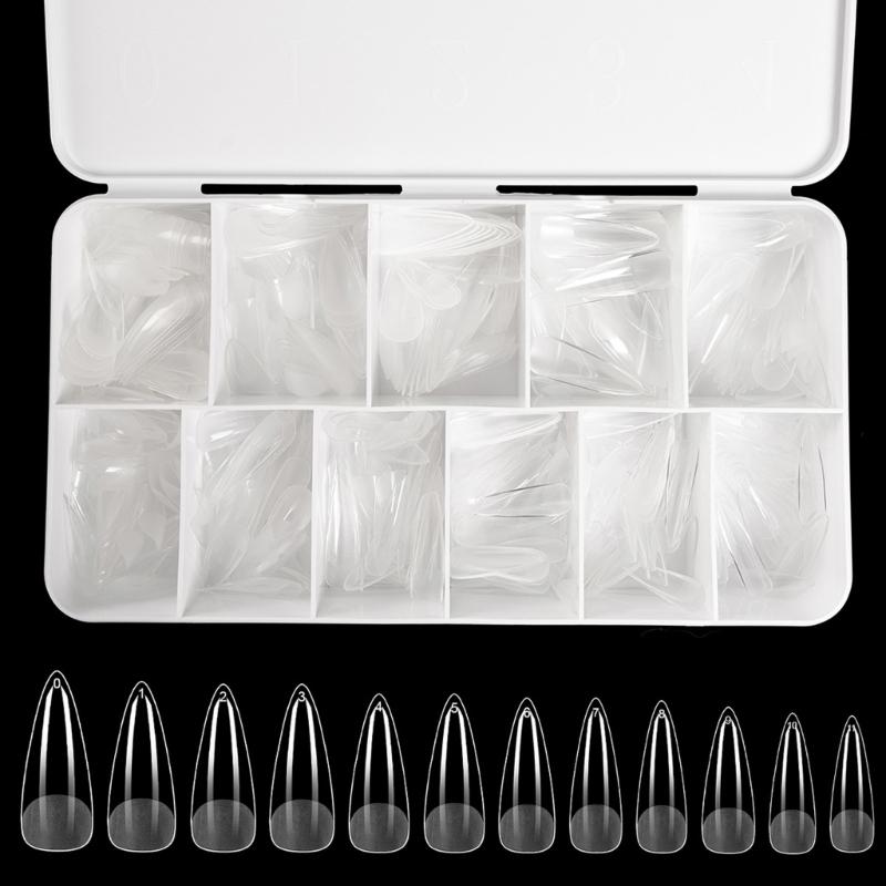 Średnie Kształt Migdała Końcówki Żelowe do Paznokci 550 SZT Wstępnie Wytrawione Przezroczyste Sztuczne Paznokcie Manicure dla Profesjonalistów i Początkujących