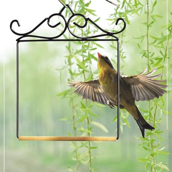 Hummingbird Swing And Perch Rustic Metal Frame Birds Swing with Wood Perch Hanging Parrot Perch for Outdoor Garden Patio Balcony