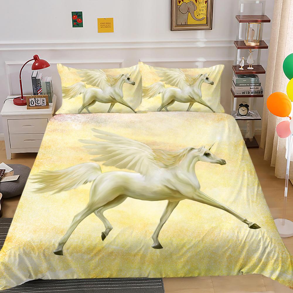 2023 Neuer Stil Bettwäsche-Set 3D Einhorn-Druck Bettdecke Bettzeug Zuhause Dreiteilig Warm Polyester Kissenbezug Bettbezug