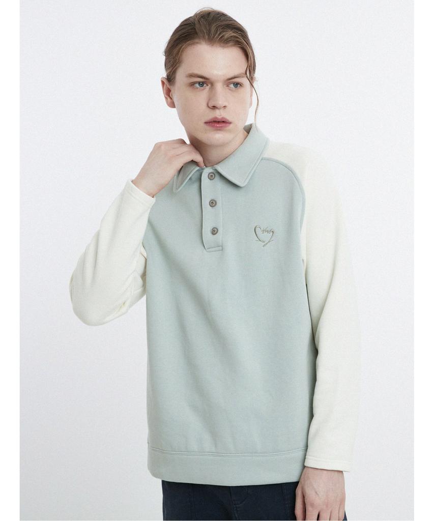 CUSTOMUS Raglan Color-Blocked Sleeve Brushed Collar T-Shirt Cxs24Wkkta07 Grn