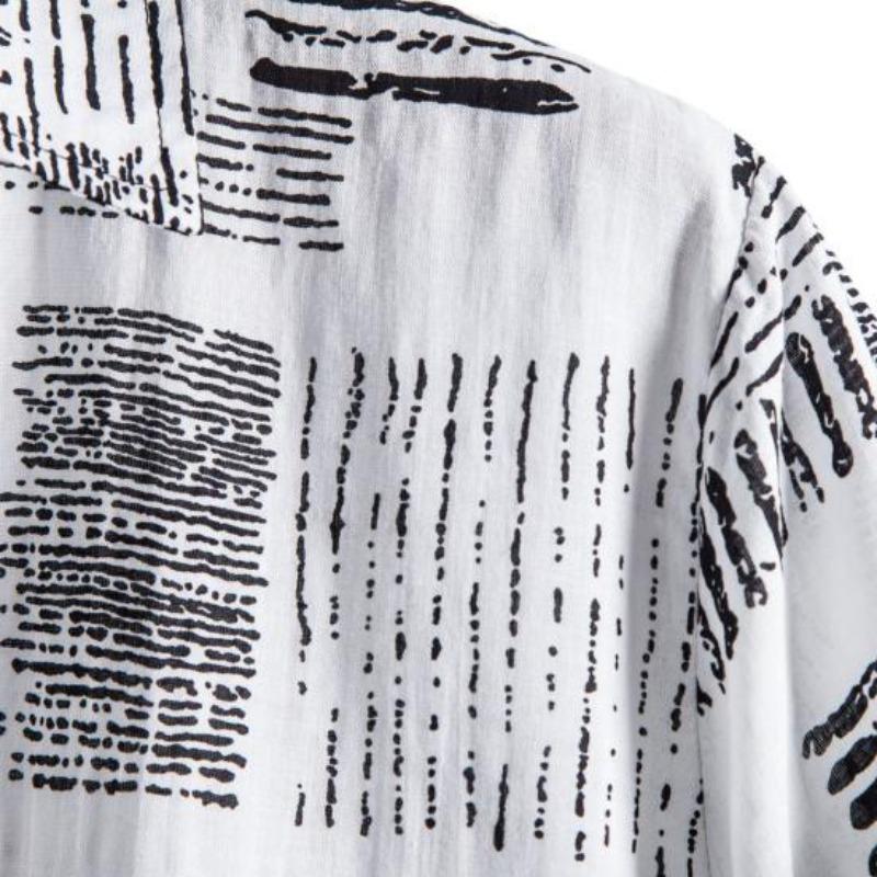 Short Sleeve Men Shirt Turn-down Collar Soft Print Loose Summer  Streerwear