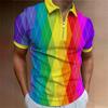 3D Cubic Print Short Sleeve Polo Shirt with Zipper, Trendy Casual Top