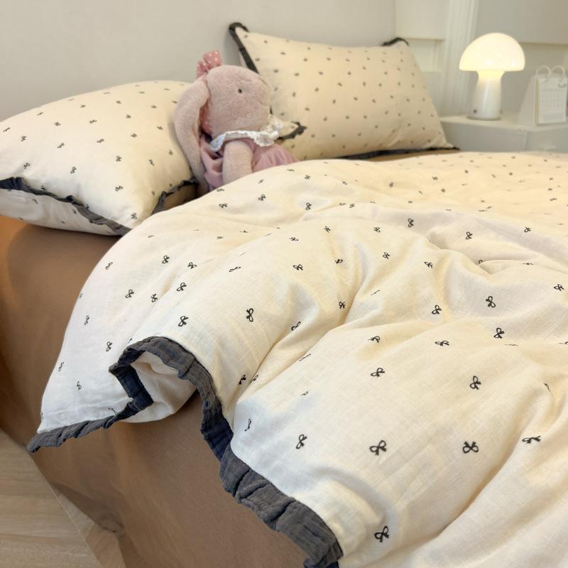 High-End Class A Maternal And Infant Wrinkled Yarn Soft Yarn Four-Piece Set Skin-Friendly Sleeping Naked In Spring And High-End Simple 1.8-Meter