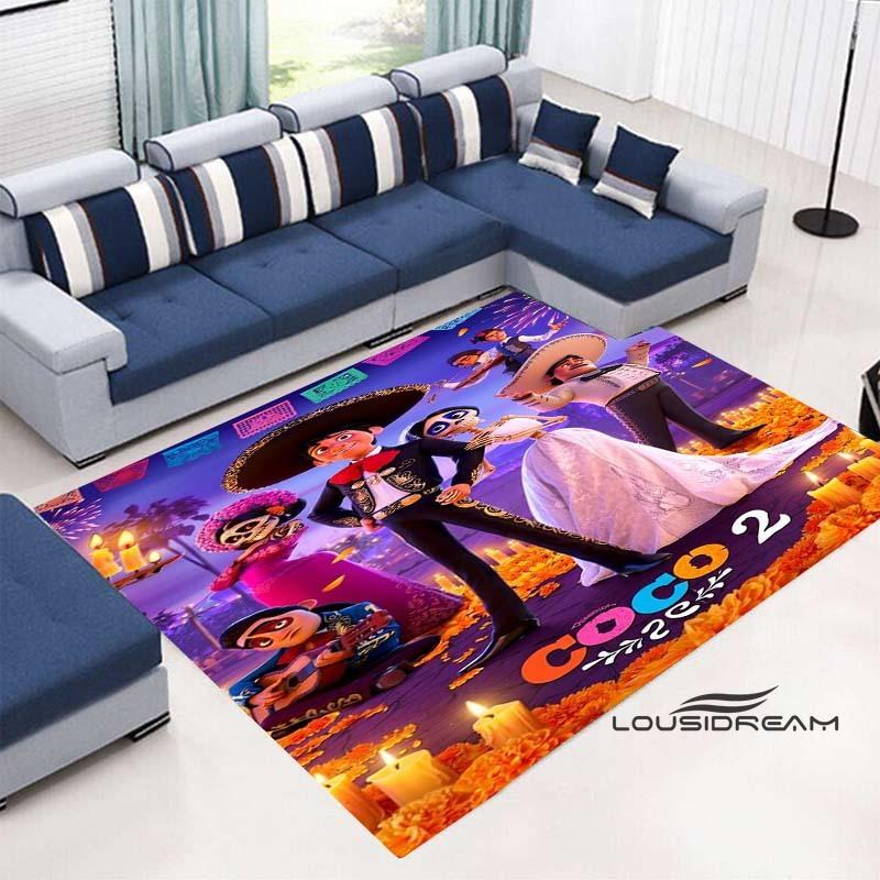 3D Printed Cute Cartoon Coco Floor Mat, Comfortable Flannel, Soft and Thickened, Non-Slip Mat, Suitable for Living Room, Bedroo
