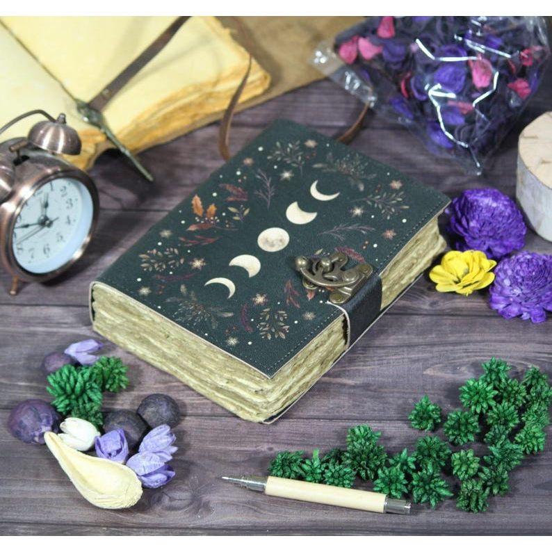 Moon Phase Leather Journal: Wiccan Book of Shadows with Deckle Edge Paper