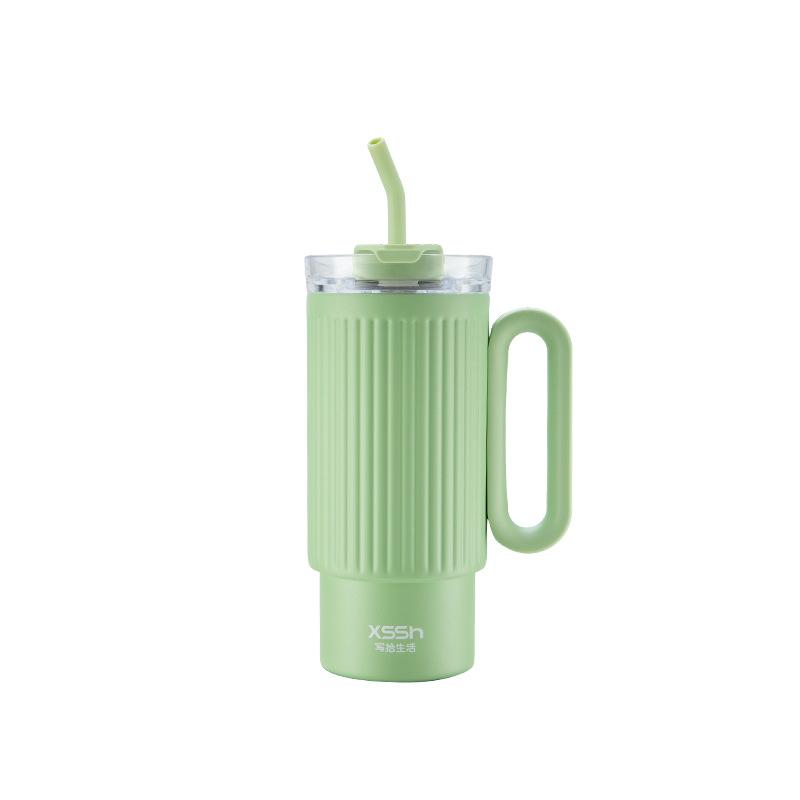 Water Bottle Retro Roman Cup L Stainless Steel Liner Bingba Cup Thermal Insulation and Cold Double Drinking Straw Cup Large Capacity