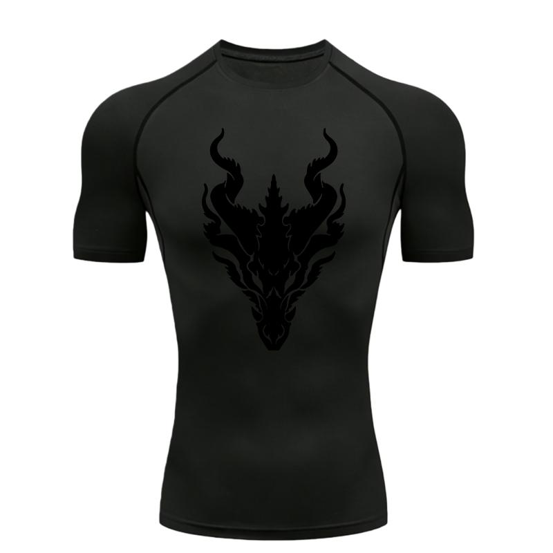 Dragon Pattern Men Sports T-shirt Training Fitness Workout T-Shirt Athletic Tees Gym T-shirts Short Sleeve Men s Fitness T-Shirt S