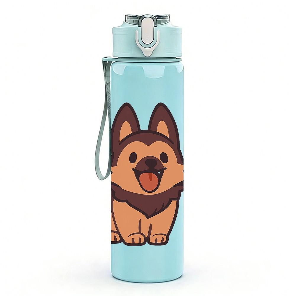 1PC Happy German Shepherd 750ml Color Plastic Sports Water Bottle Leakproof Flip Straw Lid Suitable for Sports Office Home Use