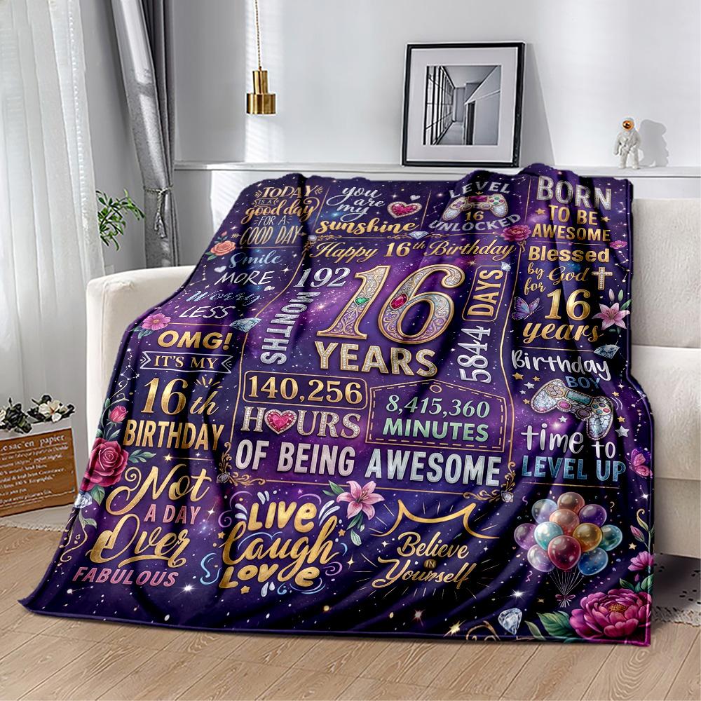 Happy 16th Birthday Celebration Flannel Blanket-Soft and Suitable for Sofas,Beds,Offices,Travel,All Seasons,Great Gift for Holidays and Birthdays.