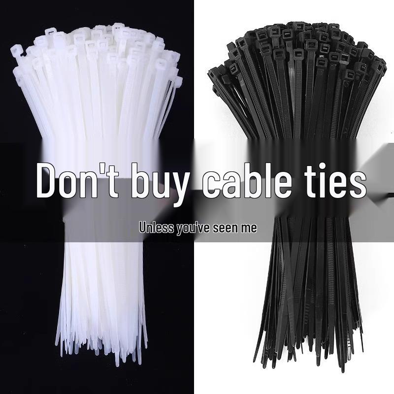 

100 Strong Self-Locking Nylon Cable Ties for Household Use - Black & White 200mm x 4.8mm Black, 50 pcs