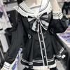 Women Vintage Sweet Long Sleeve Button Shirt Party Dresses Slim Mini Dress Japanese Style Gothic Y2k Lolita Bow Dress Shorts Set