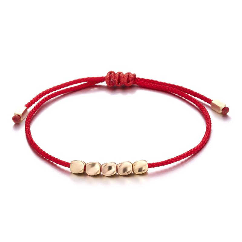 Handgemachte tibetisch-buddhistische kreative unregelmäßige Kupferperlen rot schwarzes Seil Glücksarmband Amulett für Frauen Männer Paar Armbänder