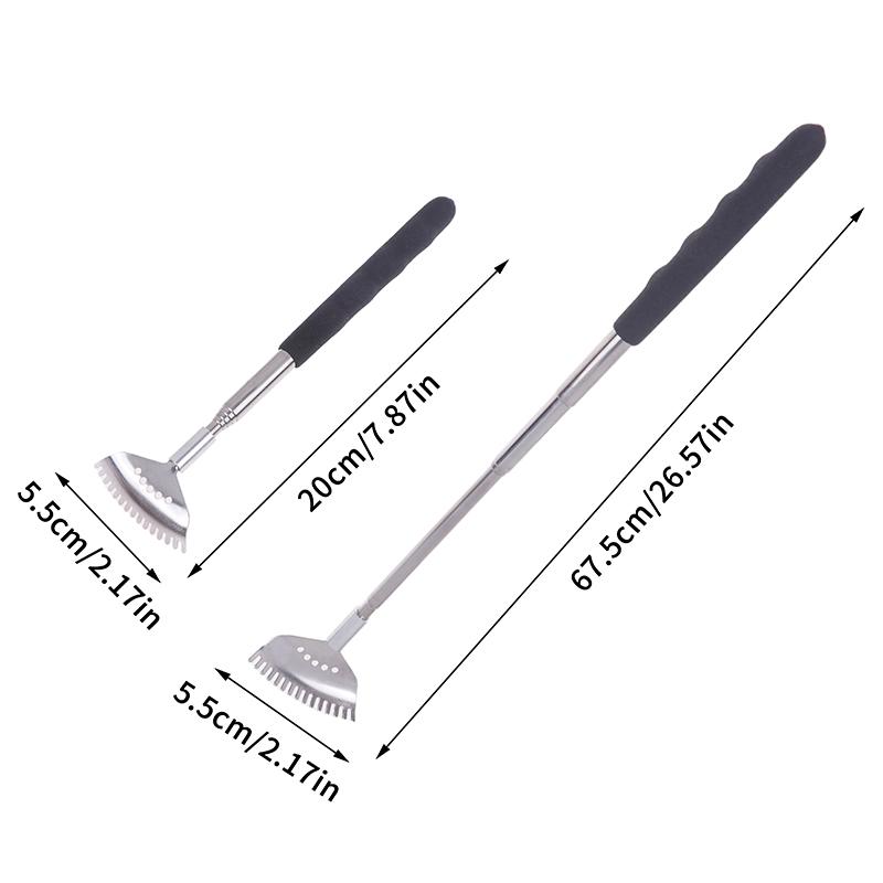 1Pcs Extendable Back Scratcher The Head Has 15 Rakes Stainless Steel Portable Telescopic Rubber Handle Back Scratchers